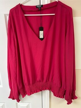 NWT Glitzy Girlz Long Sleeve Blouse smocked Hem
